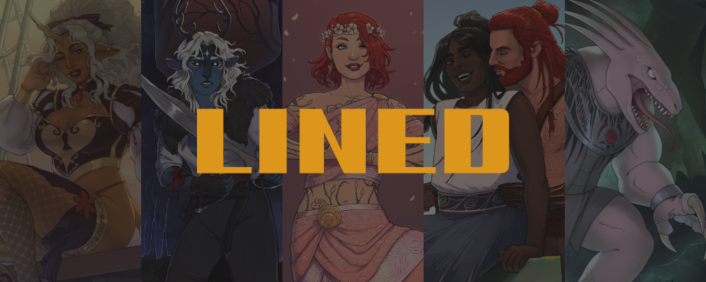 Collage of colored drawings with text over it that says "lined"